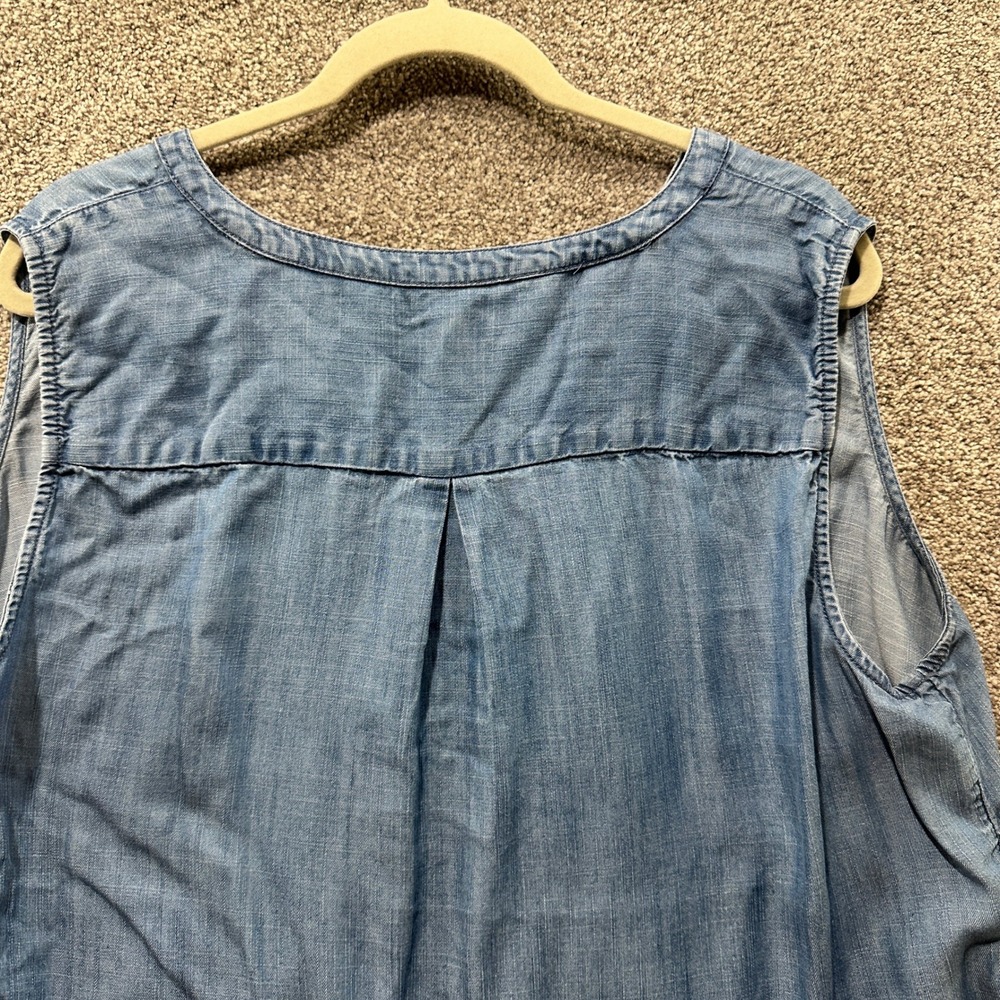 Talbots Blouse Top Sleeveless‎ Denim Chambray Lyocell Ruffle Neck Tank Casual - Picture 8 of 10